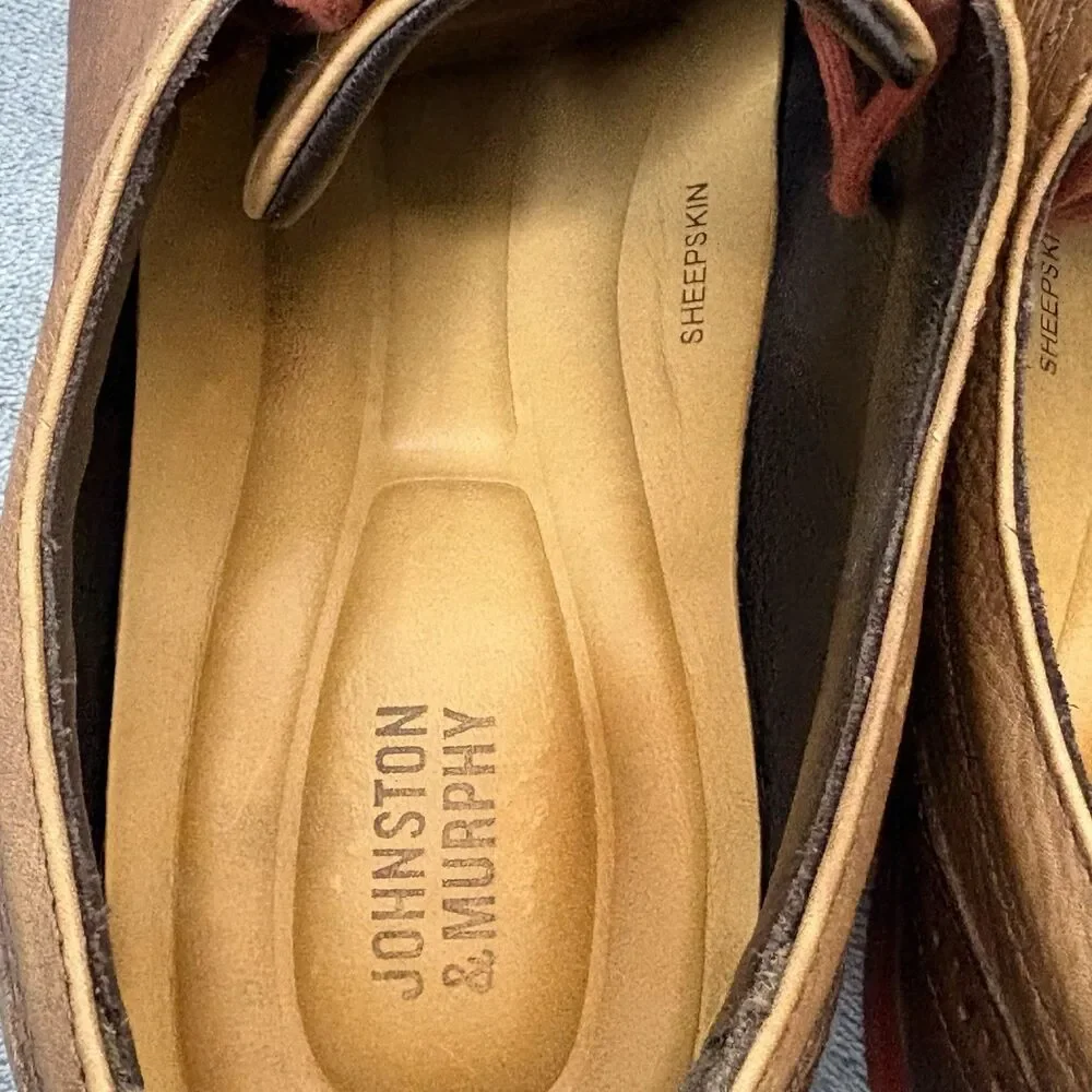 Men's Johnston Murphy Sheepskin Lining Wingtip Oxford Shoes Orange Soles Sz 13M